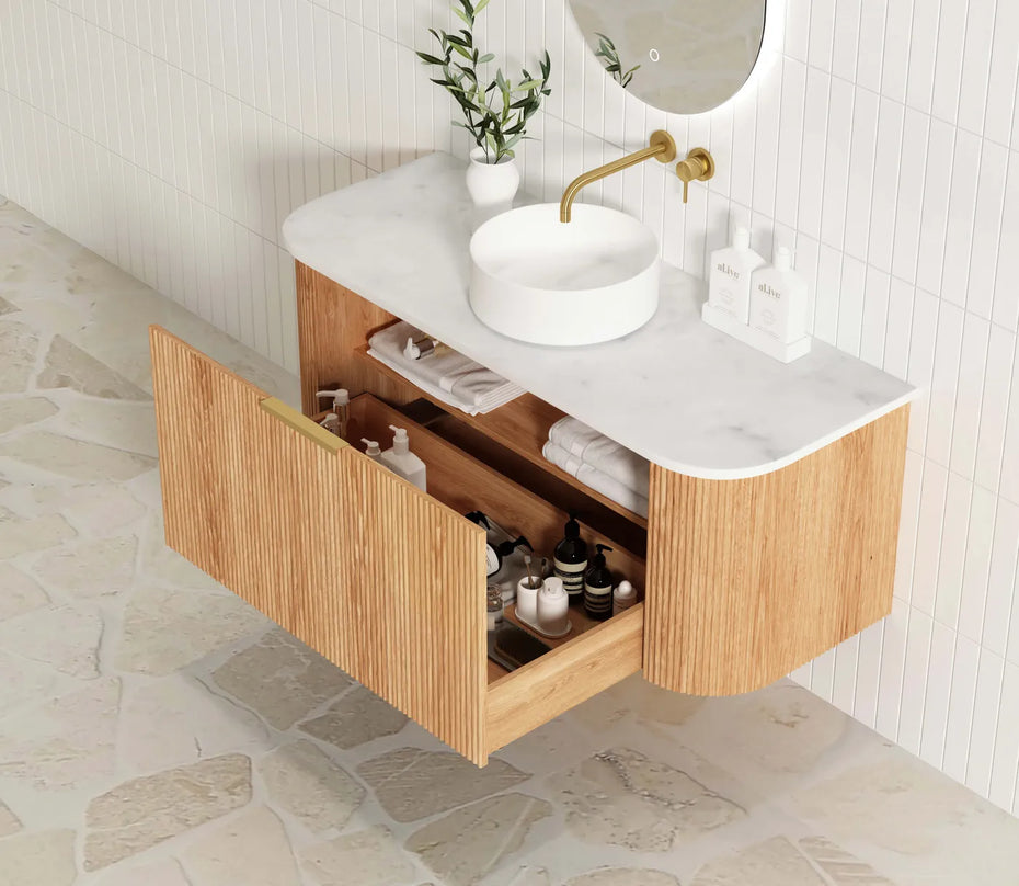 BONDI 1200MM WOODLAND OAK FLUTED CURVE VANITY