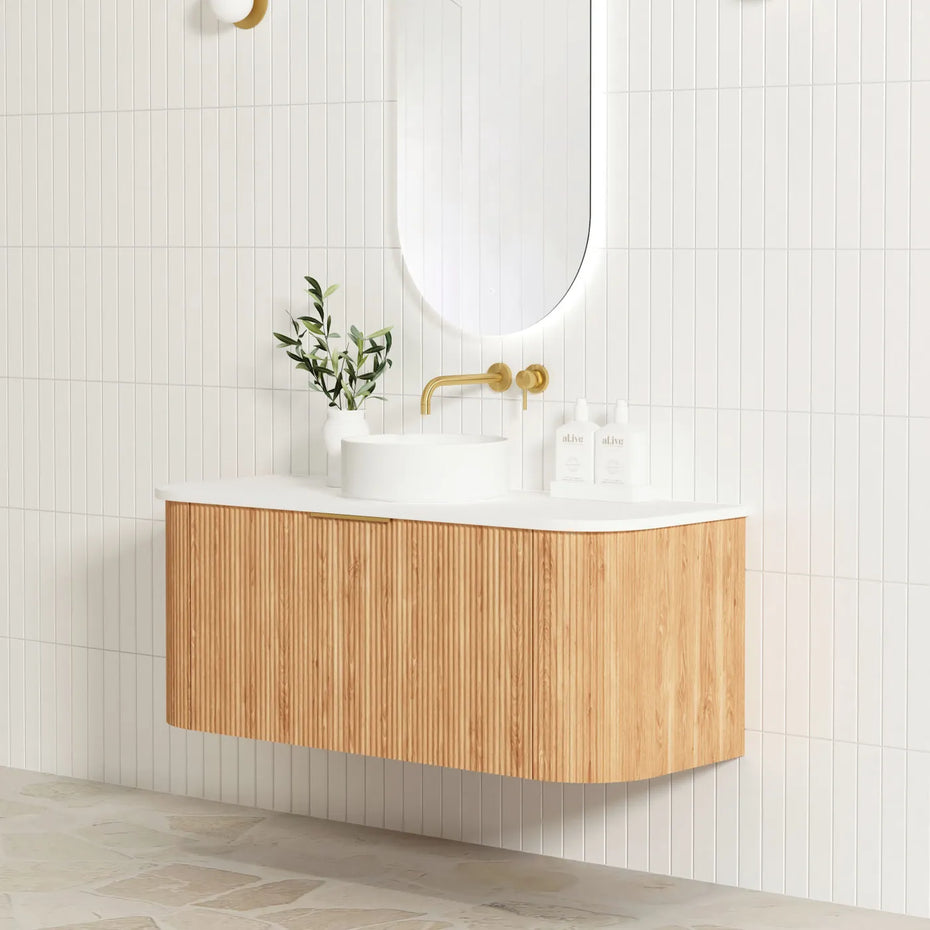 BONDI 1200MM WOODLAND OAK FLUTED CURVE VANITY