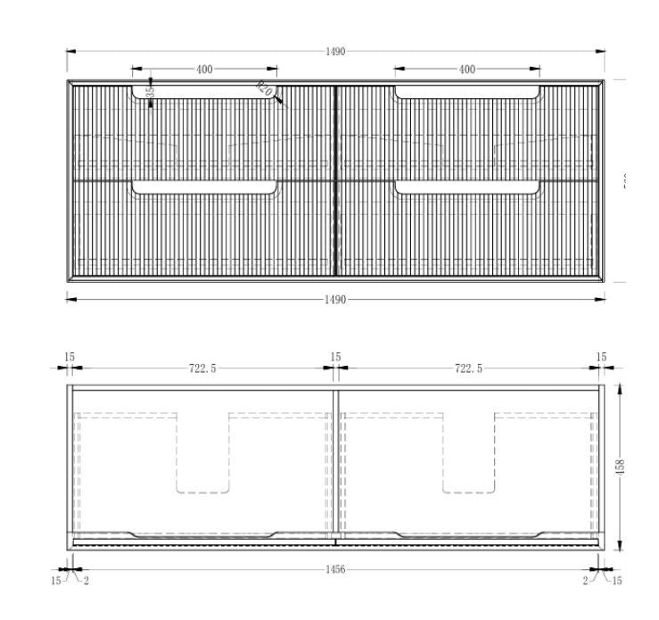 Berlin Wall Hung 1500mm Single Basin Timber Fluted Vanity