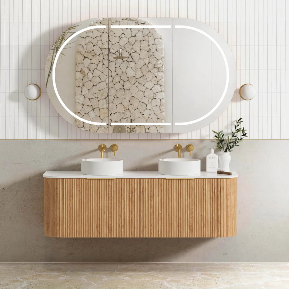 BONDI 1500MM WOODLAND OAK FLUTED CURVE VANITY