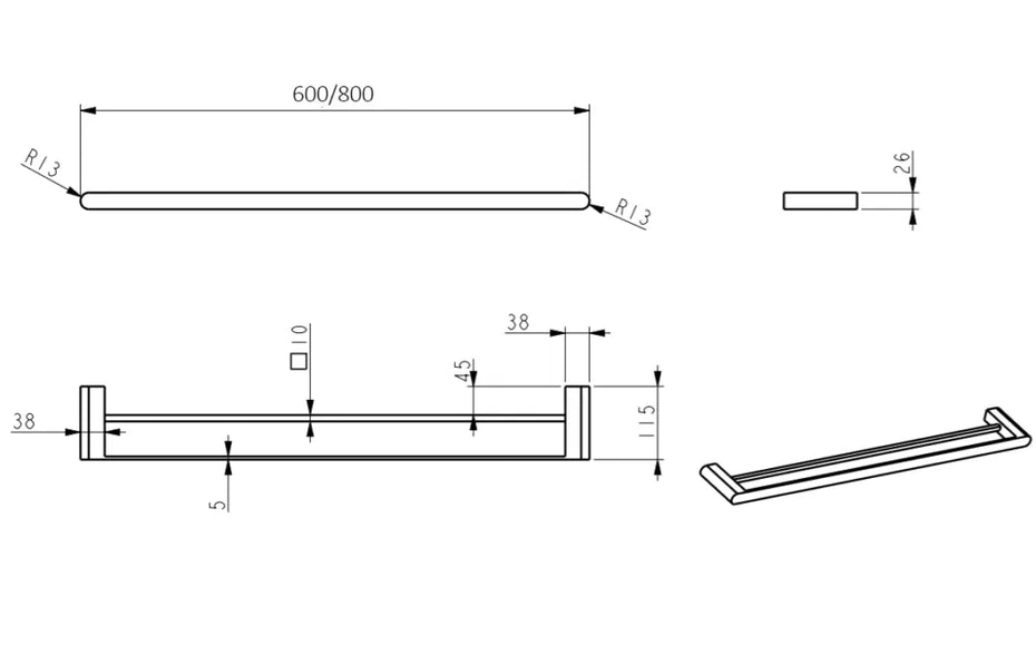 Lantra Double Towel Rail - 600mm