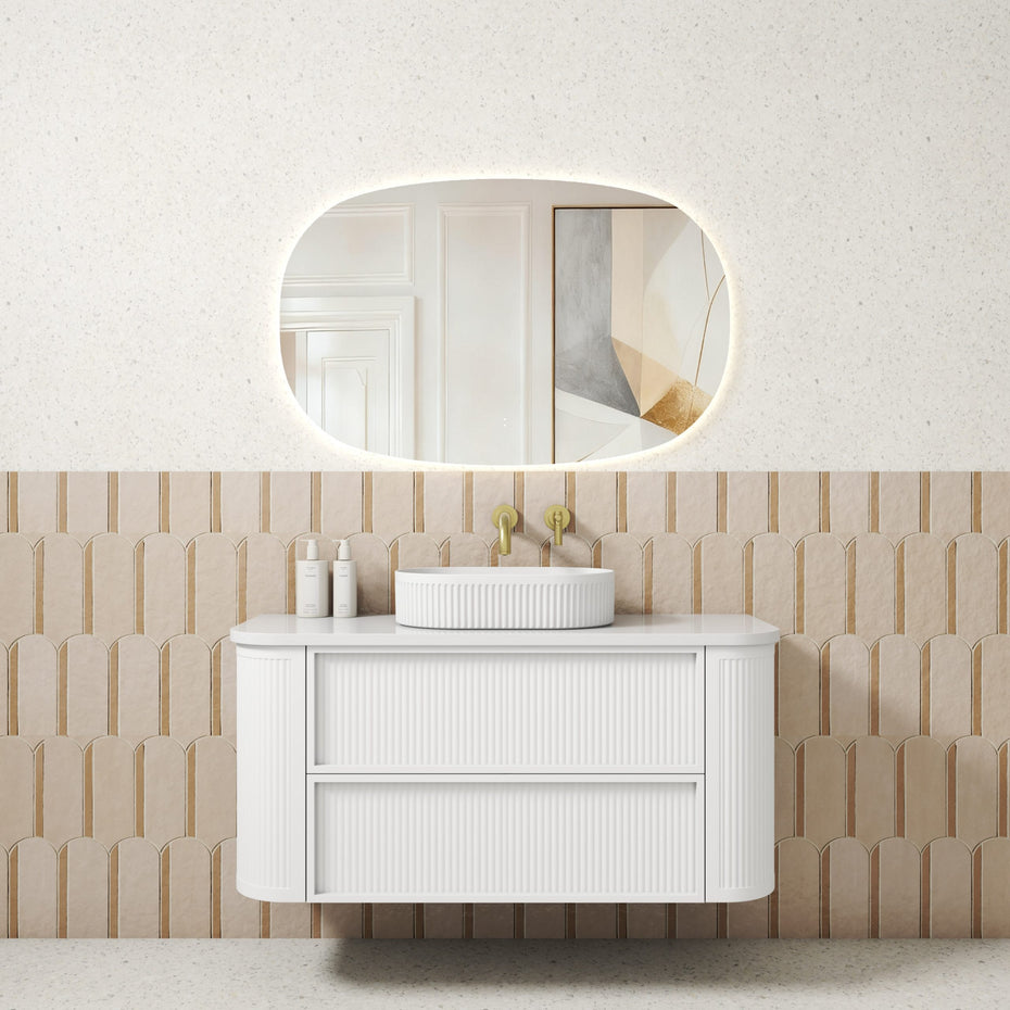 Ramee Fluted Wall Hung 1200mm Matte White Cabinet