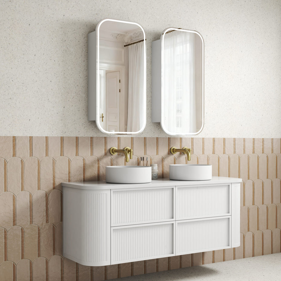 Ramee Fluted Wall Hung 1500mm Matte White Cabinet