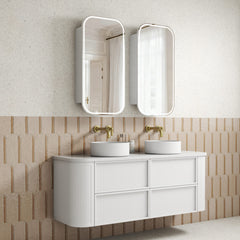Ramee Fluted Wall Hung 1500mm Matte White Cabinet