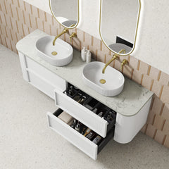 Ramee Fluted Wall Hung 1800mm Matte White Cabinet