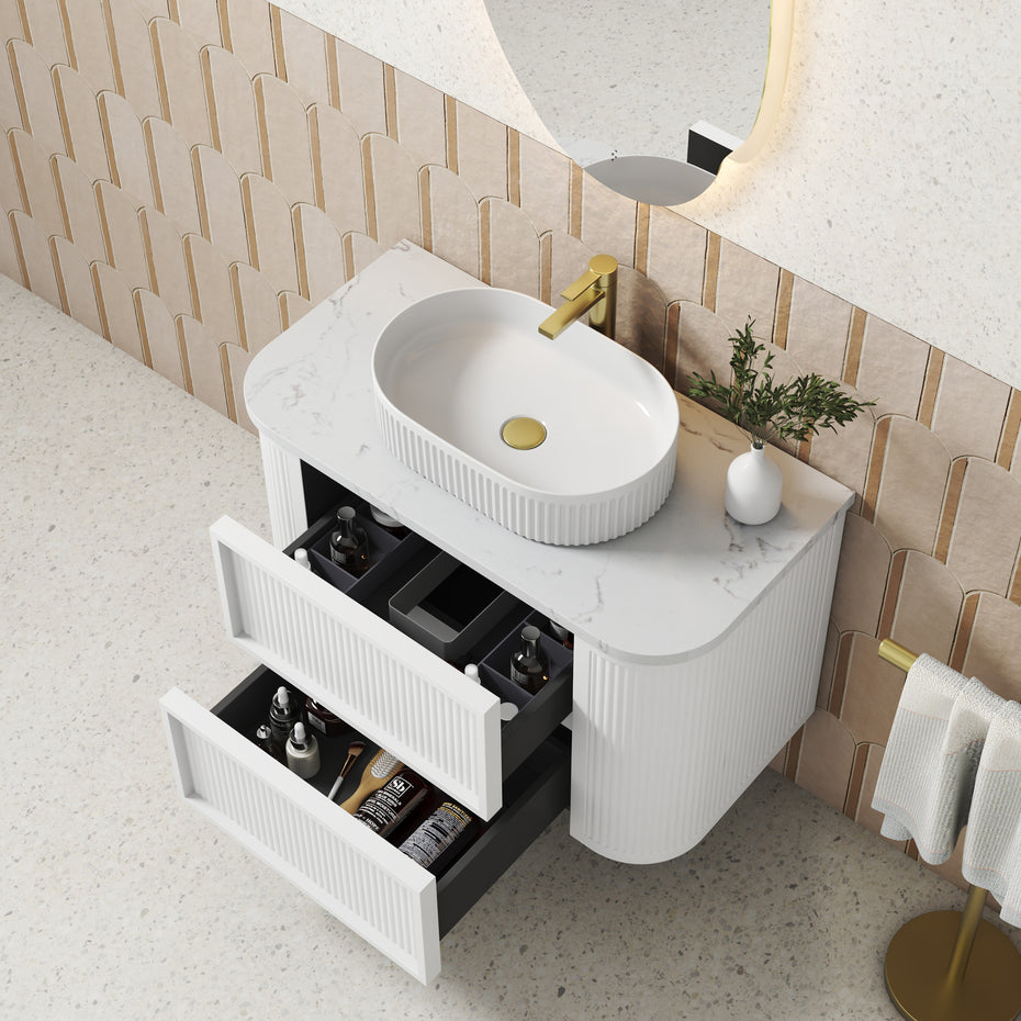 Ramee Fluted Wall Hung 1200mm Matte White Cabinet