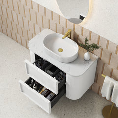 Ramee Fluted Wall Hung 1200mm Matte White Cabinet