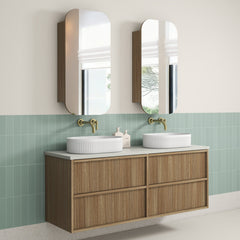 Venetta Fluted Framed Wall Hung 1500mm Harvest Oak Cabinet
