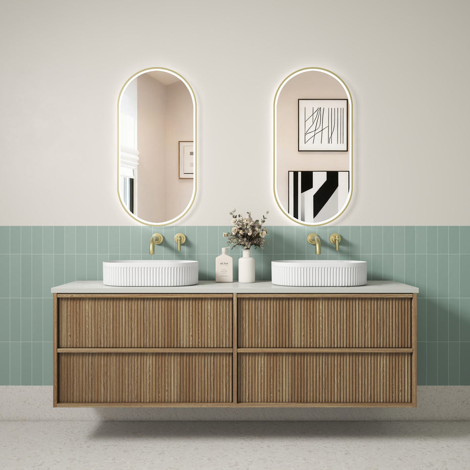 Venetta Fluted Framed Wall Hung 1800mm Harvest Oak Cabinet