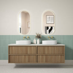 Venetta Fluted Framed Wall Hung 1800mm Harvest Oak Cabinet