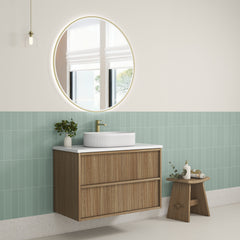 Venetta Fluted Framed Wall Hung 900mm Harvest Oak Cabinet