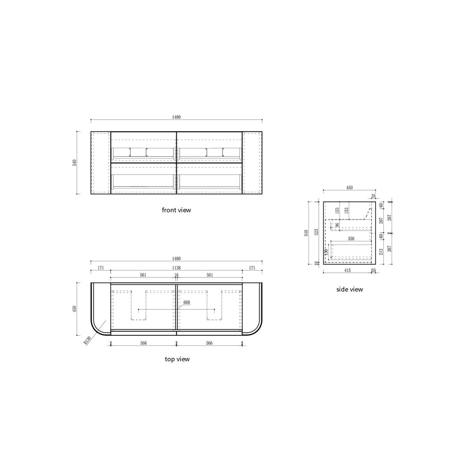 Ramee Fluted Wall Hung 1500mm Matte White Cabinet