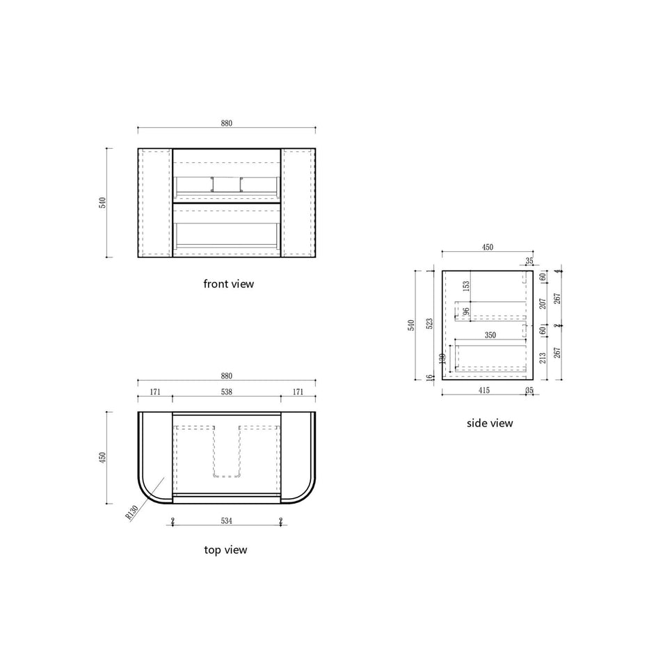 Ramee Fluted Wall Hung 900mm Matte White Cabinet