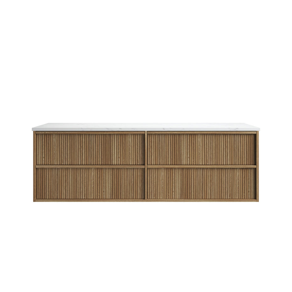 Venetta Fluted Framed Wall Hung 1800mm Harvest Oak Cabinet
