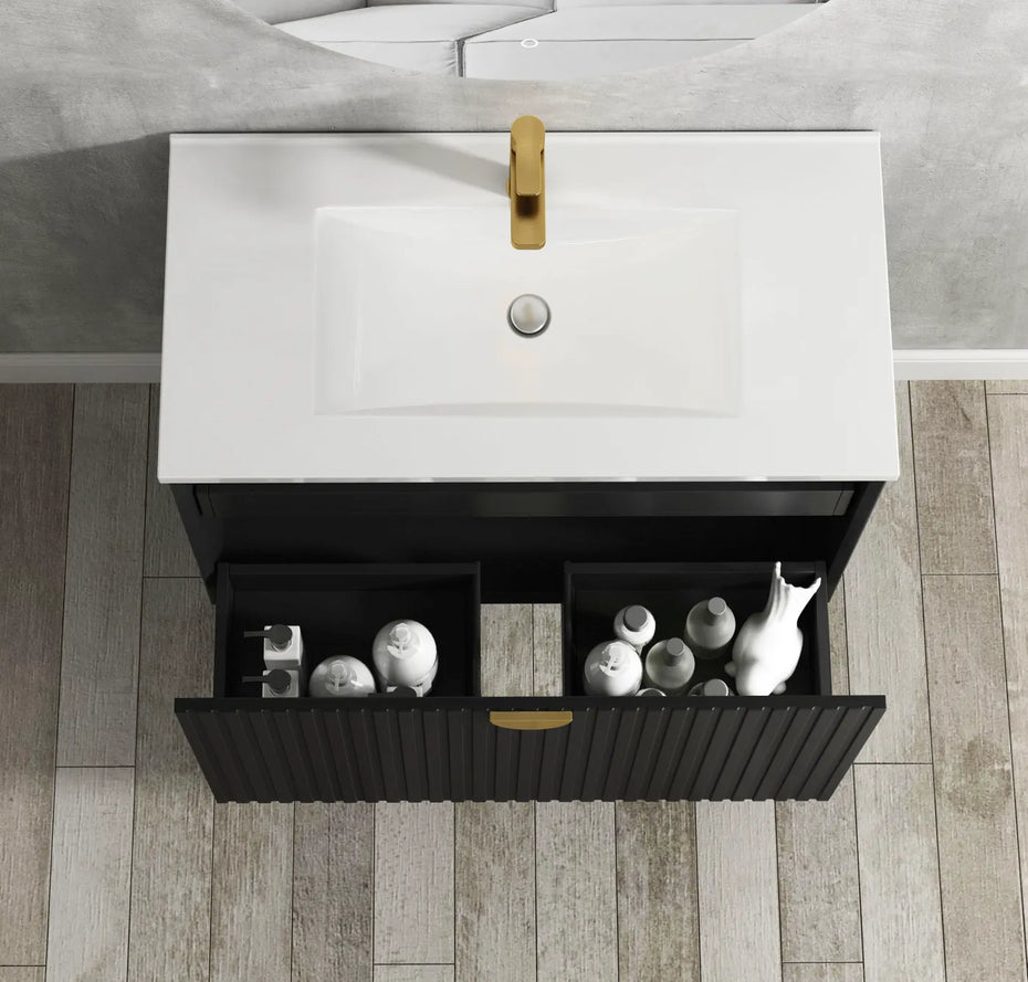 MARLO 900MM MATTE BLACK WALL HUNG VANITY