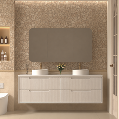 Austin Wall Hung 1500mm Fluted Style Bathroom Vanity - Double Basin