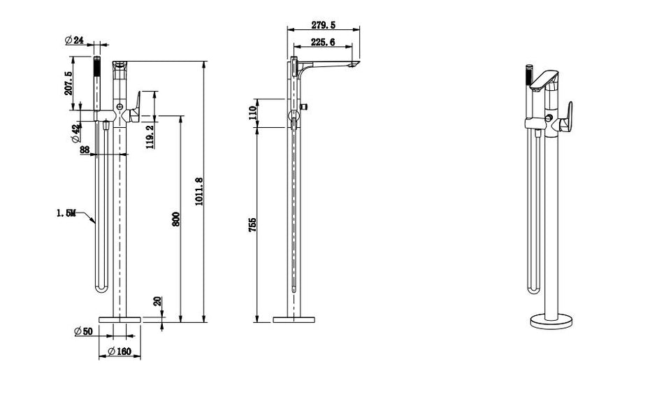 Berlin Floor Standing Bath Filler with Handheld Shower