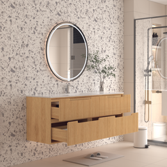 Berlin Wall Hung 1500mm Double Basin Timber Fluted Vanity