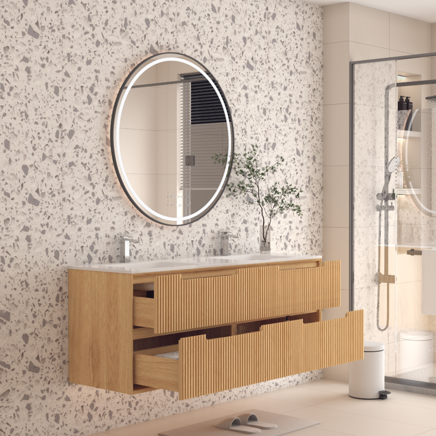 Berlin Wall Hung 1500mm Double Basin Timber Fluted Vanity