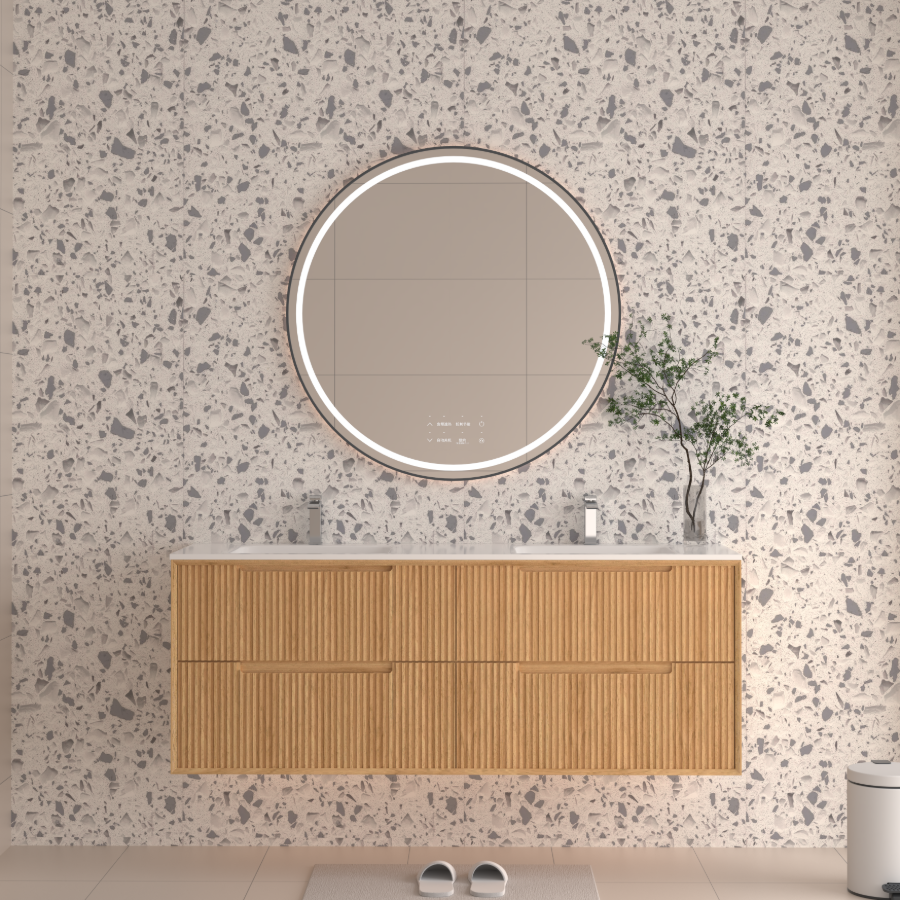 Berlin Wall Hung 1500mm Double Basin Timber Fluted Vanity