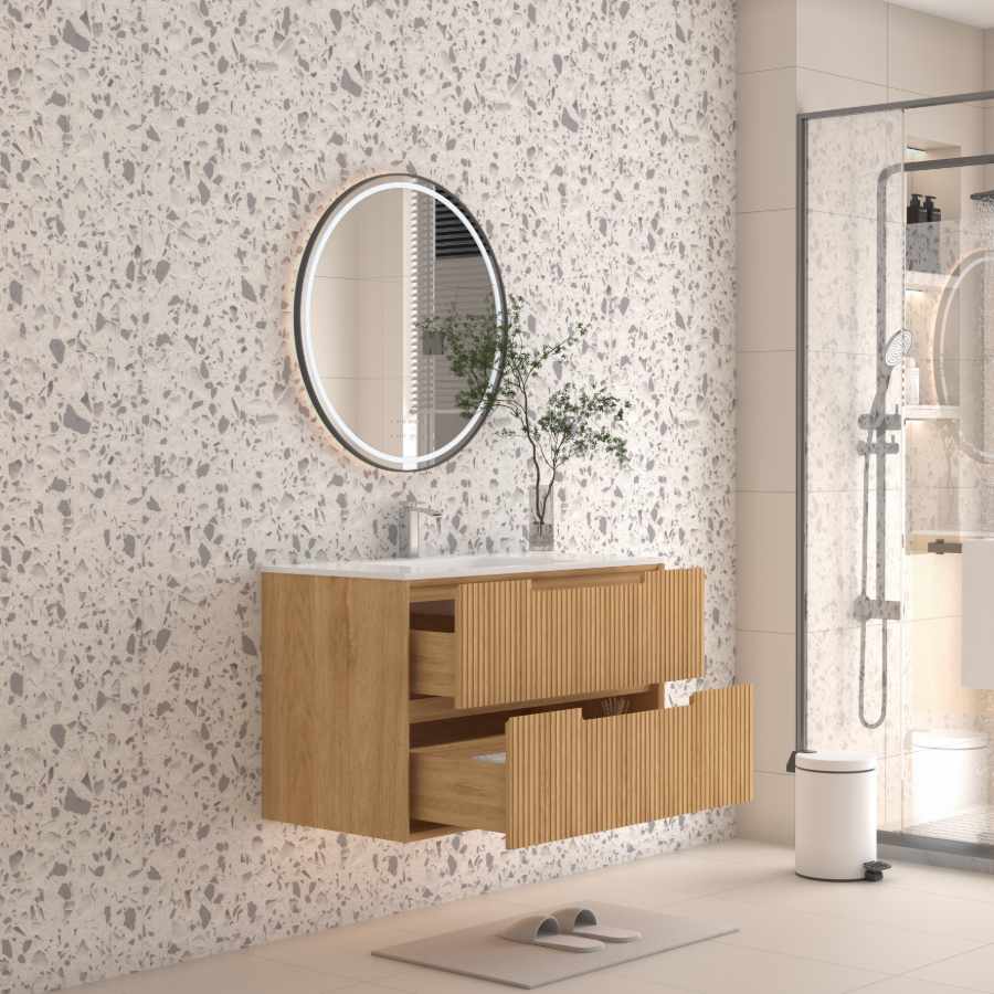 Berlin Wall Hung 900mm Timber Fluted Vanity