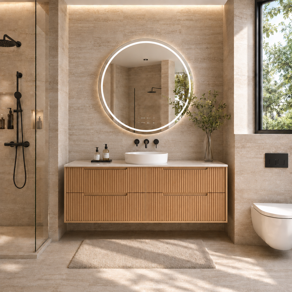 Berlin Wall Hung 1500mm Single Basin Timber Fluted Vanity
