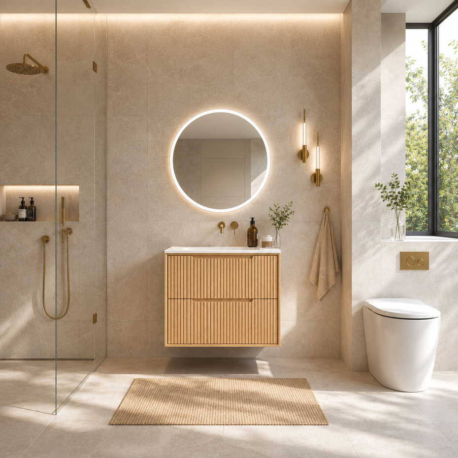 Berlin Wall Hung 600mm Solid timber Fluted Vanity