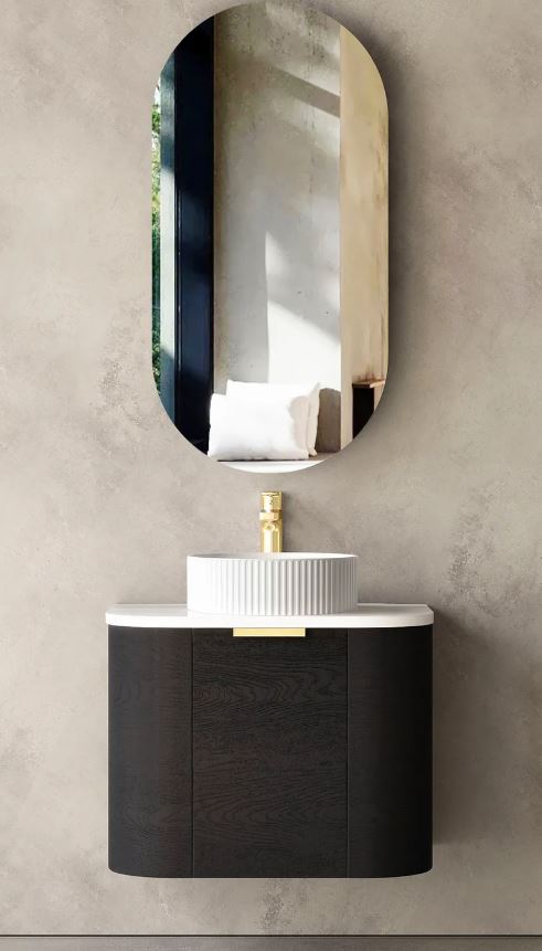 Bondi Black Oak Wall Hung Curve Vanity - Cabinet Only