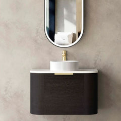 Bondi Black Oak Wall Hung Curve Vanity - Cabinet Only