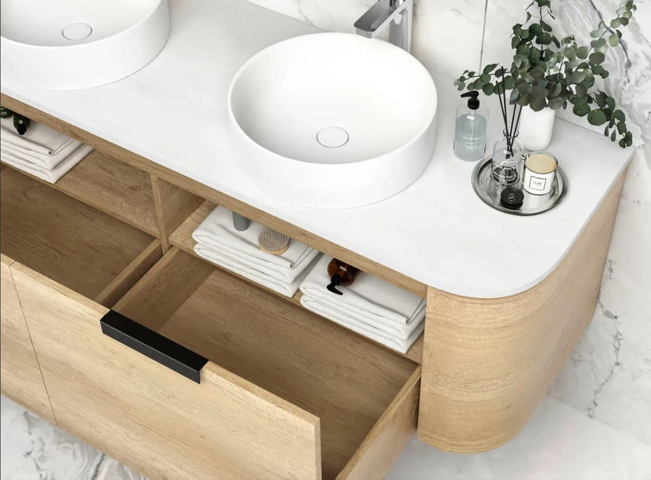 Bondi Natural Oak Wall Hung Curve Vanity - Cabinet Only