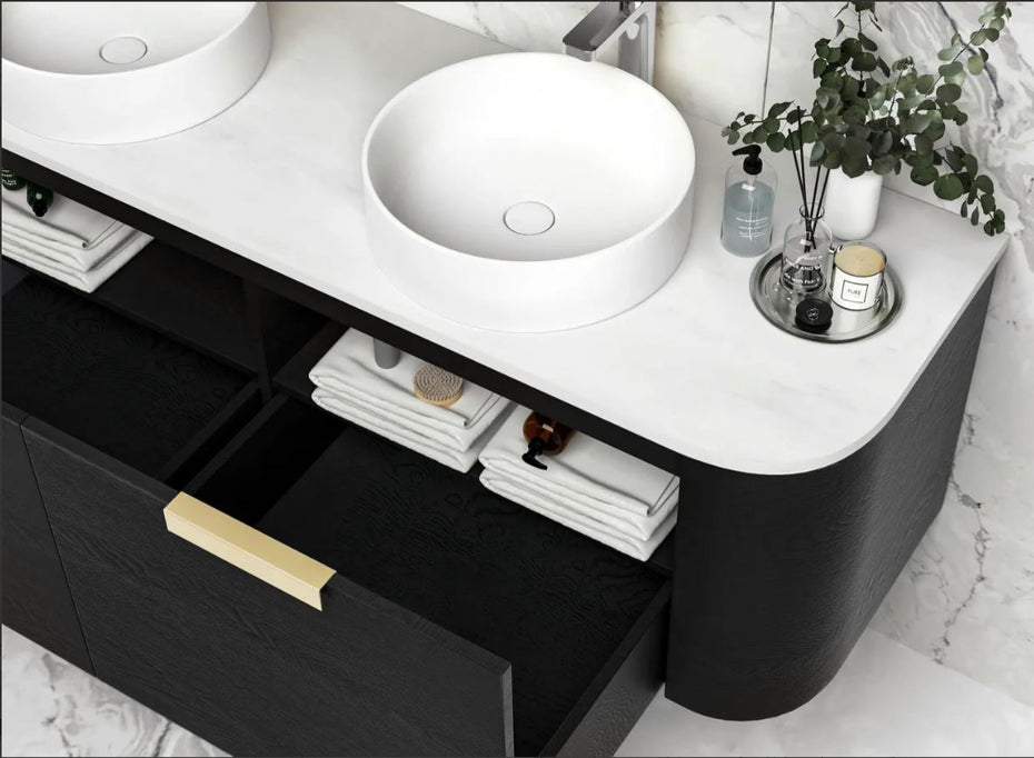 Bondi Black Oak Wall Hung Curve Vanity - Cabinet Only