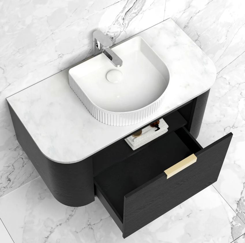 Bondi Black Oak Wall Hung Curve Vanity - Cabinet Only