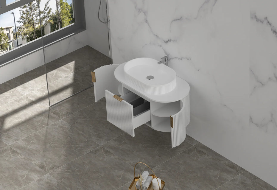 CARYSIL 900mm Fluted Wall Hung Vanity - White