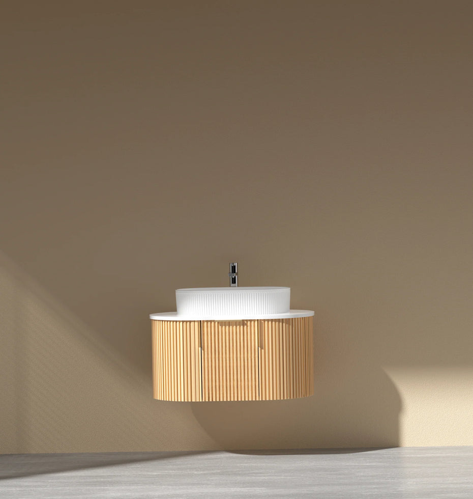 CARYSIL 750mm Fluted Wall Hung Vanity - Walnut