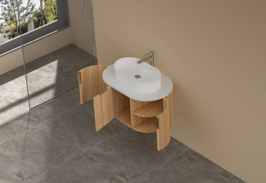 CARYSIL 750mm Fluted Wall Hung Vanity - Walnut