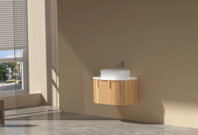 CARYSIL 900mm Fluted Wall Hung Vanity - Walnut