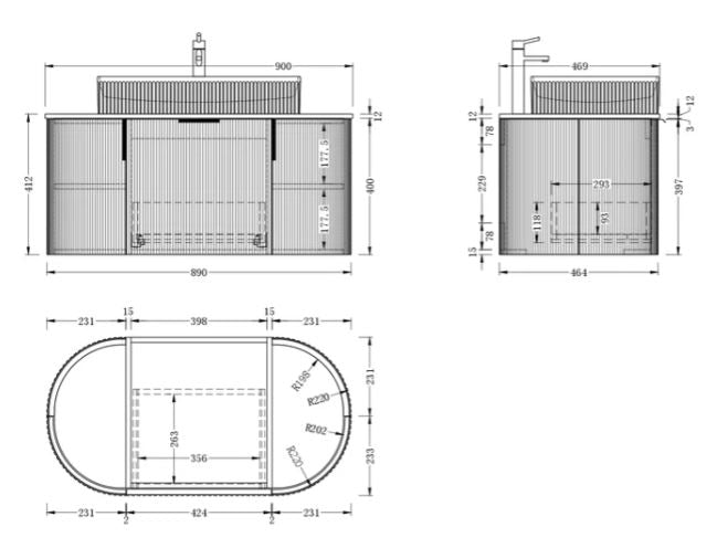 CARYSIL 900mm Fluted Wall Hung Vanity - Walnut