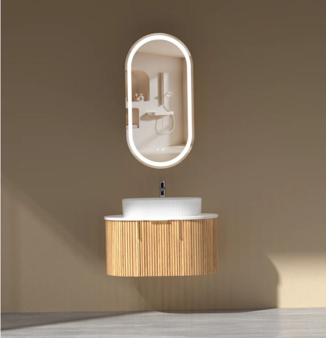 CARYSIL 900mm Fluted Wall Hung Vanity - Walnut