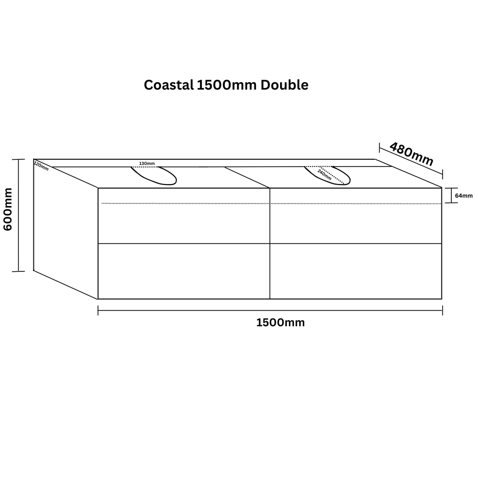 Coastal 1500 Double Wall Hung VJ Paneling Bathroom Vanity