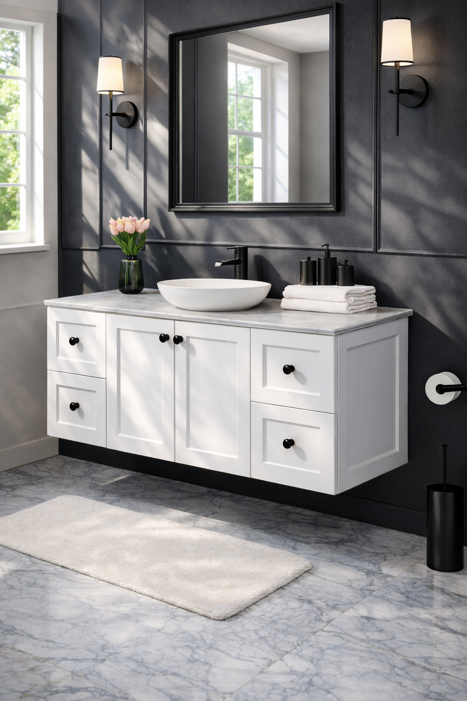 George Wall Hung 1200mm Hampton Shaker Style Bathroom Vanity