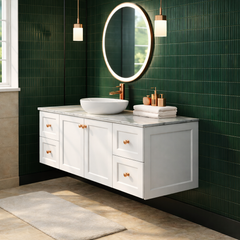 George Wall Hung 1500mm Hampton Shaker Style Bathroom Vanity (Single Or Double Basin)