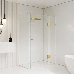 10mm Frameless Shower Screen with Hinged door - Brushed Gold