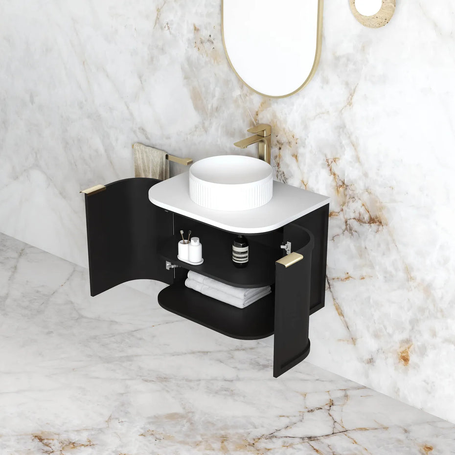 HAMPSHIRE 600MM SATIN BLACK WALL HUNG CURVE VANITY