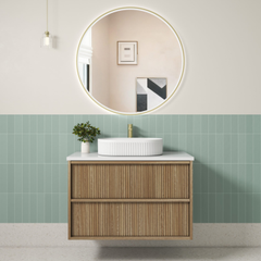 Venetta Fluted Framed Wall Hung 900mm Harvest Oak Cabinet