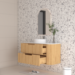 Hudson Wall Hung 1200mm Curved Plywood Timber Fluted Vanity