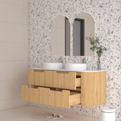 Hudson Wall Hung 1500mm Double Basin Curved Plywood Timber Fluted Vanity