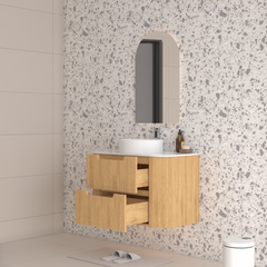 Hudson Wall Hung 900mm Curved Plywood Timber Fluted Vanity