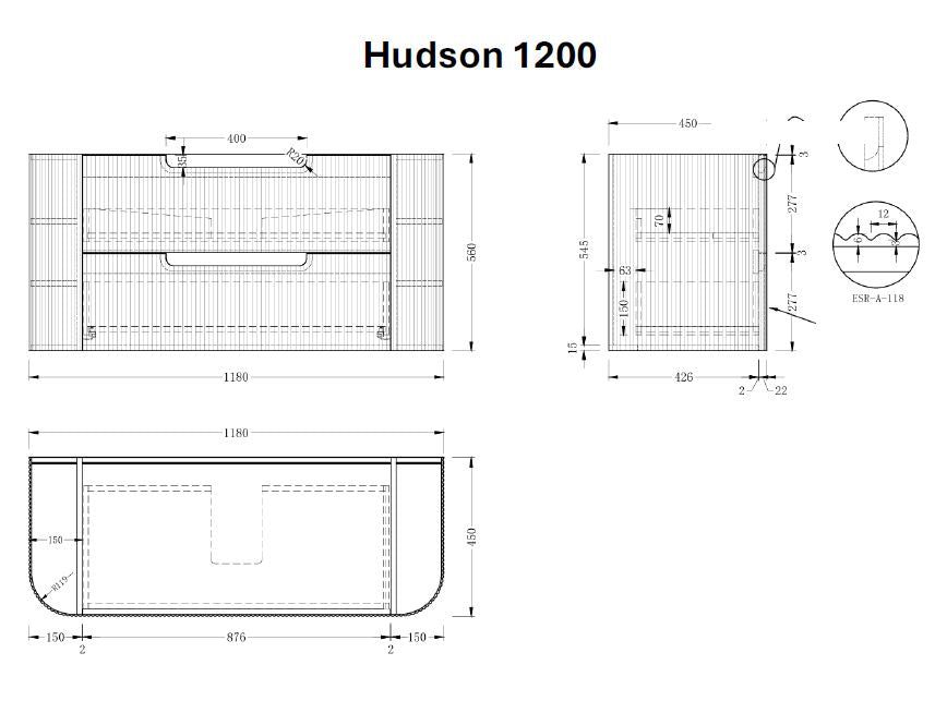 Hudson Wall Hung 1200mm Curved Plywood Timber Fluted Vanity