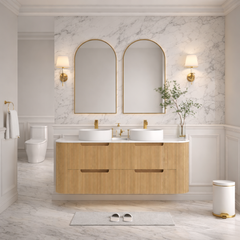 Hudson Wall Hung 1500mm Double Basin Curved Plywood Timber Fluted Vanity