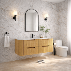 Hudson Wall Hung 1500mm Single Basin Curved Plywood Timber Fluted Vanity